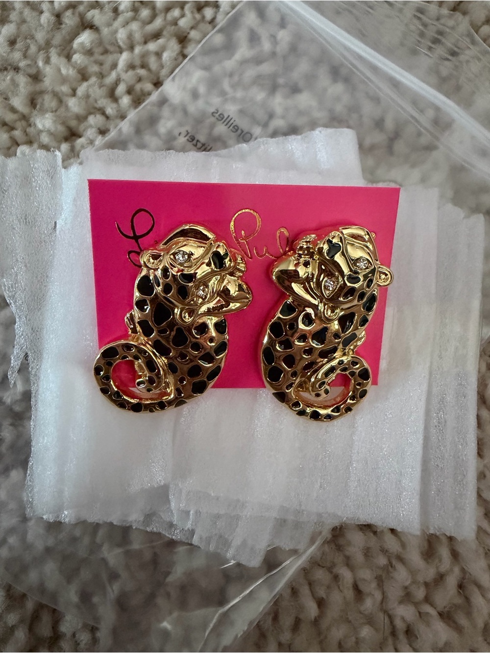 Lilly Pulitzer NWT GWP Gold Metallic cheetah Earrings